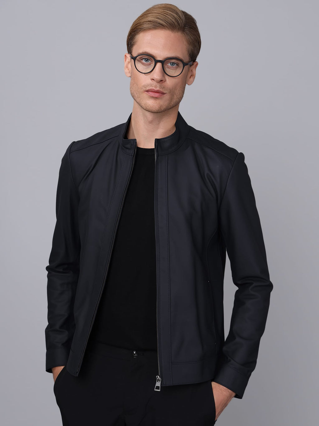 Erkek Deri Ceket Lacivert - Image 3