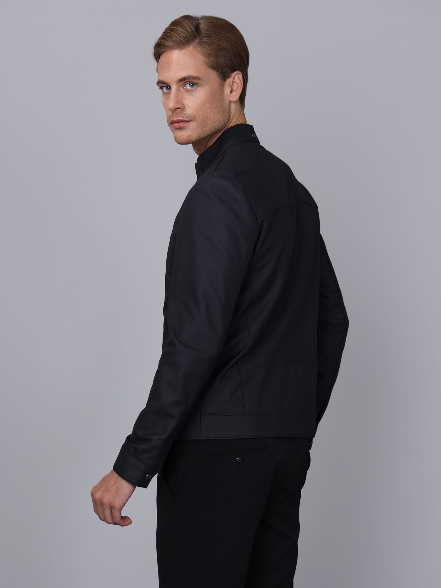 Erkek Deri Ceket Lacivert - Image 5