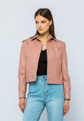 Kadin Kapitone Dugmeli Deri Ceket Acik Pembe - Image 1