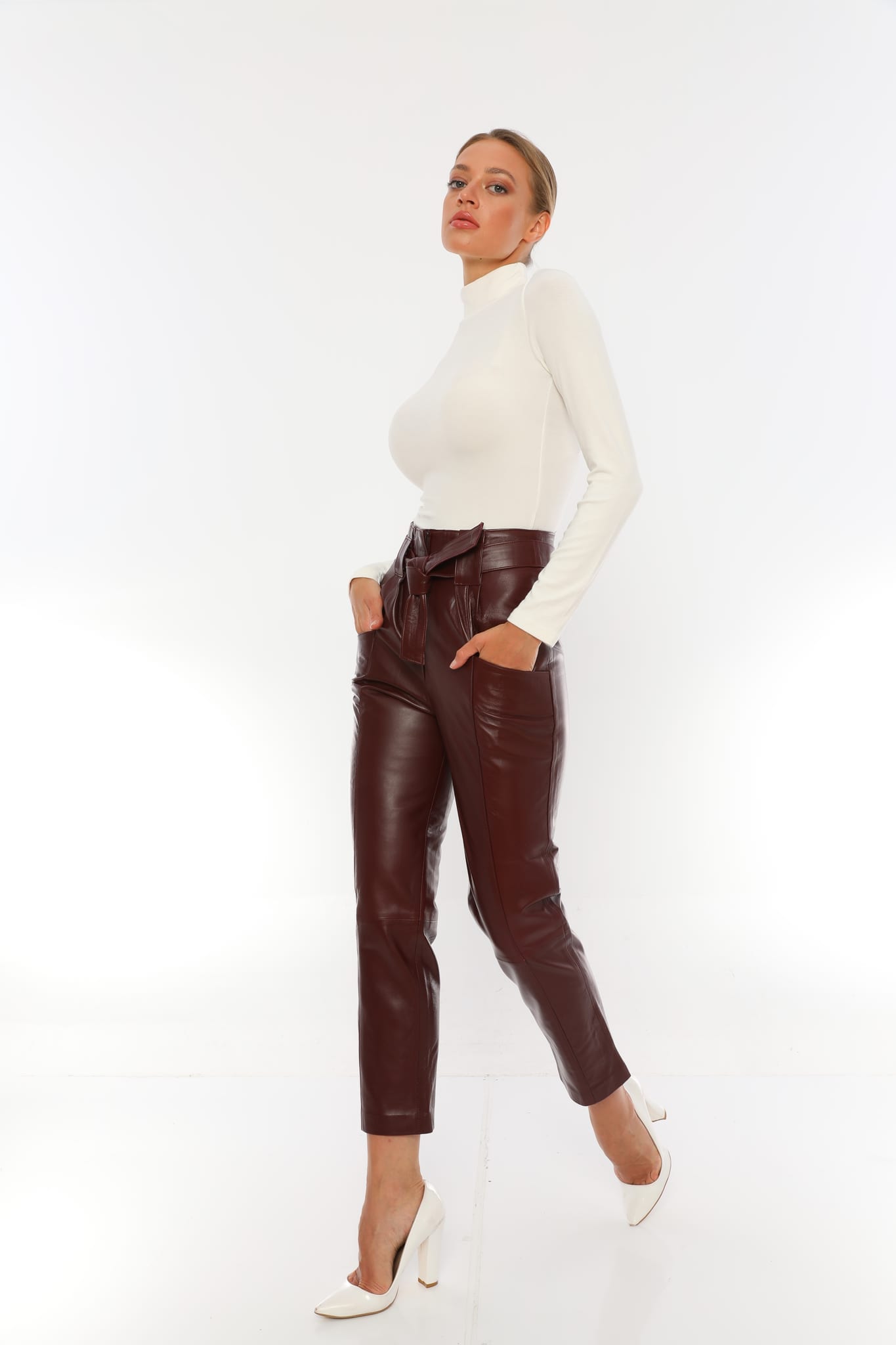Kadin Kemerli Deri Pantolon Murdum - Image 4