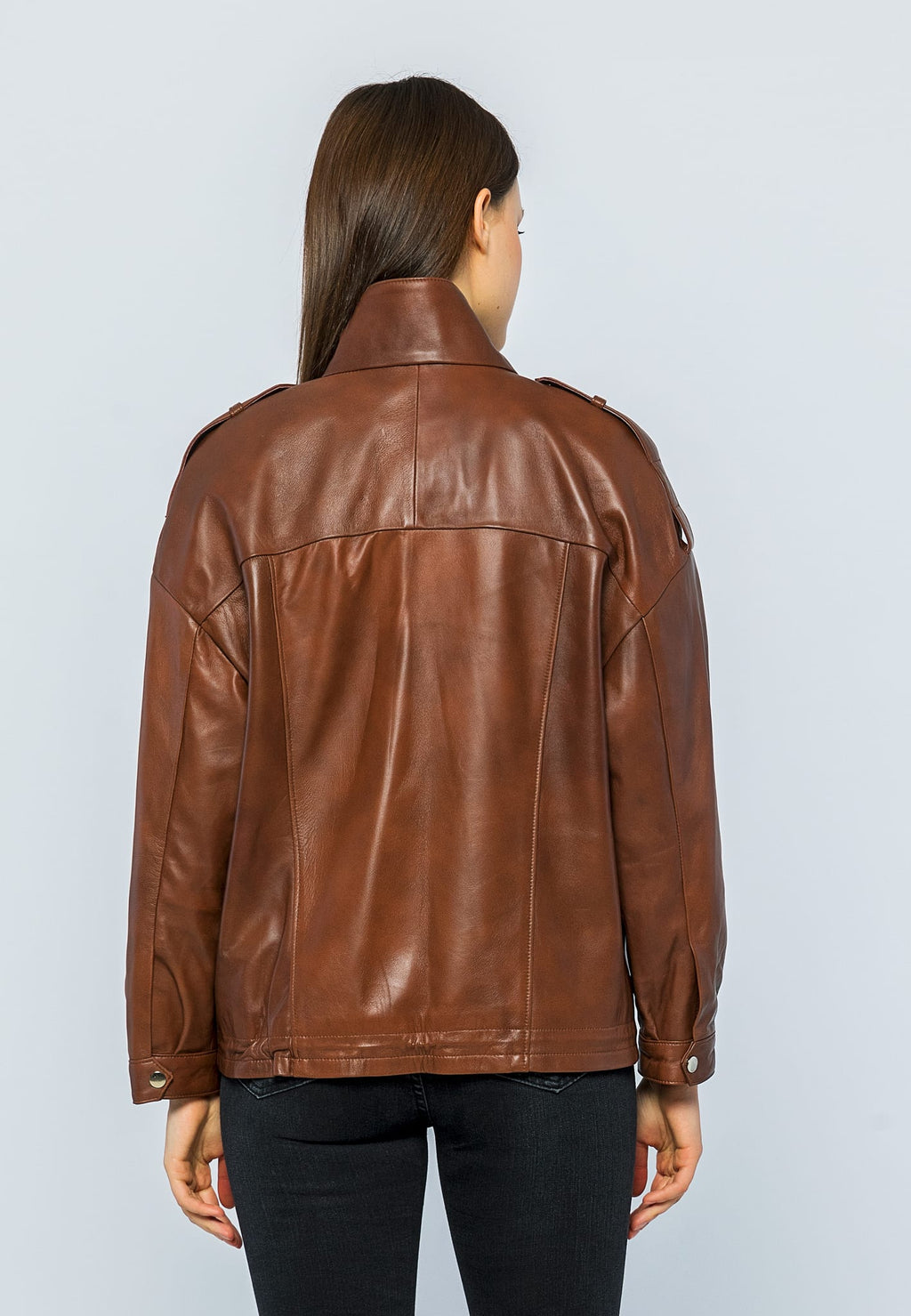 Kadin Oversize Deri Ceket Kestane - Image 5