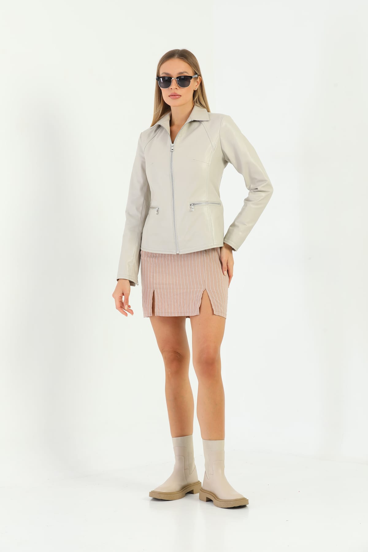 Kadin Deri Ceket  Bej - Image 1