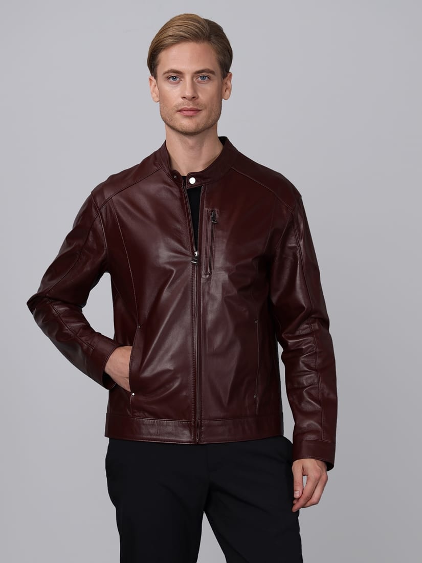 Erkek Deri Ceket  Bordo - Image 4