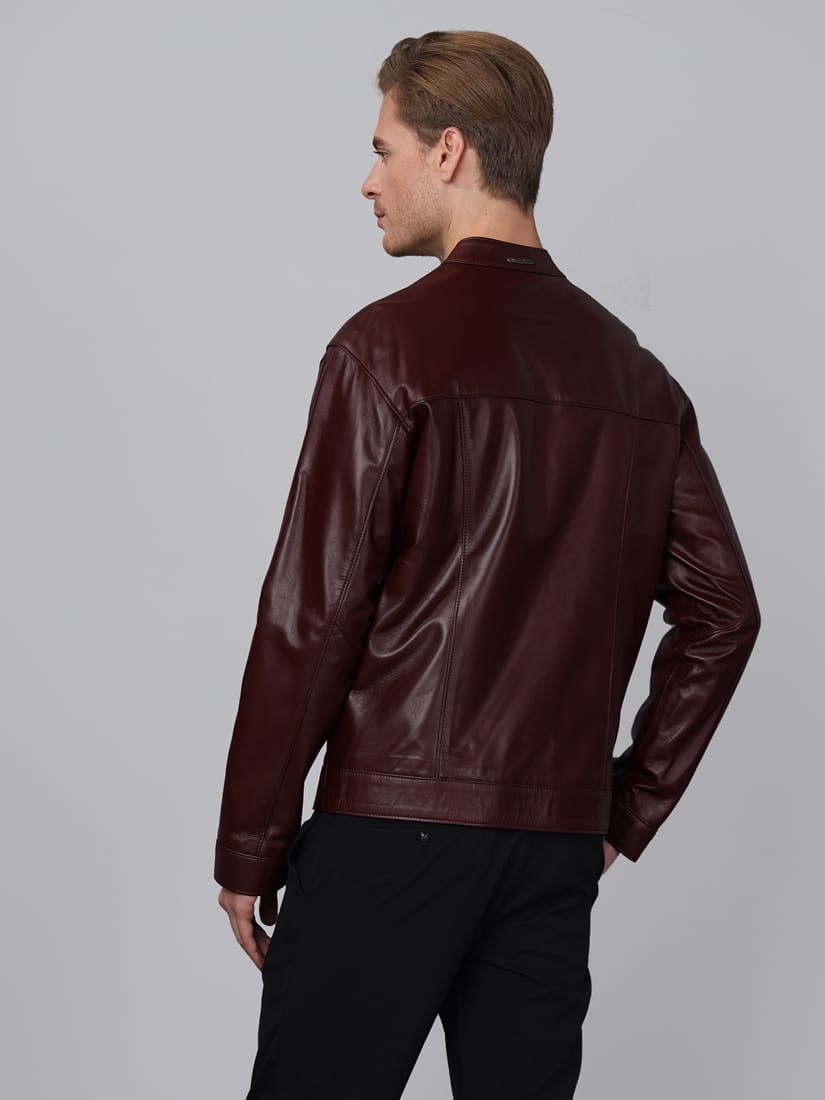 Erkek Deri Ceket  Bordo - Image 5