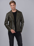 Erkek Biker Deri Ceket  Kaki - Image 1