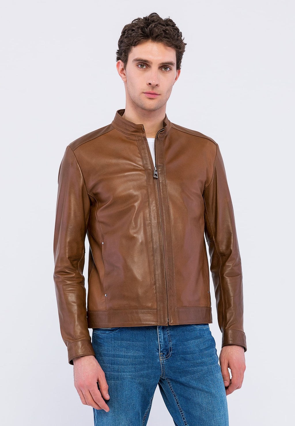 Erkek Deri Ceket Kestane - Image 2