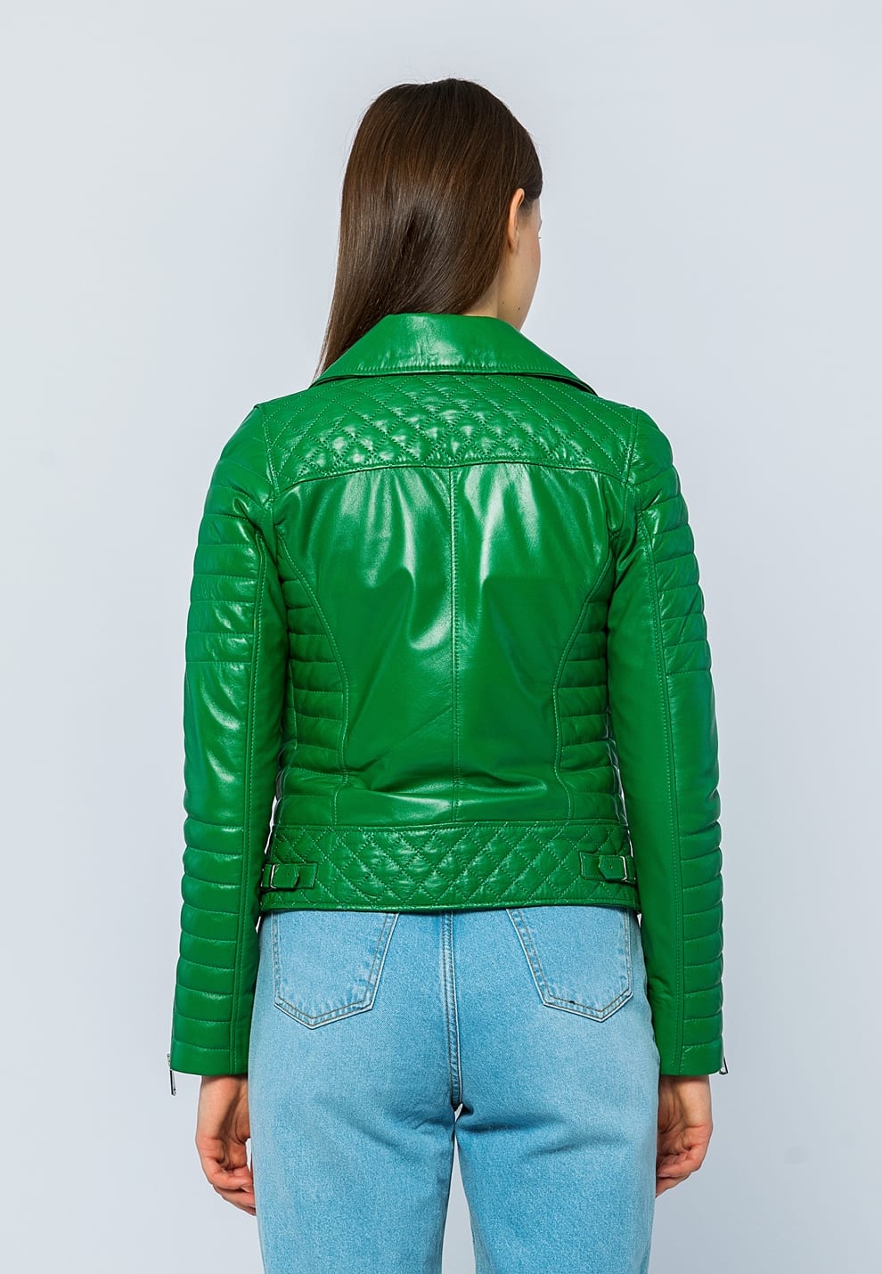 Kadin Motorcu Deri Ceket Yesil - Image 5