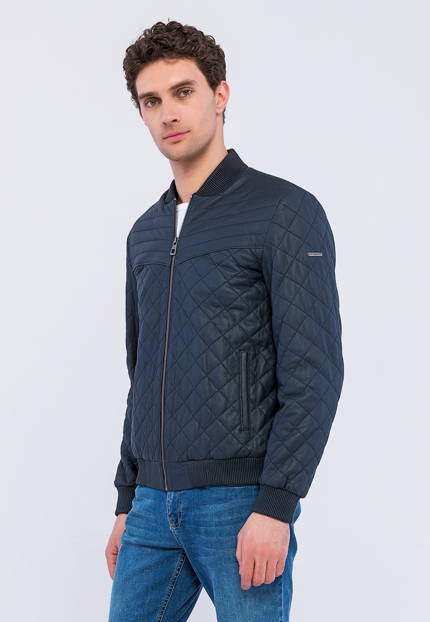 Erkek Kapitoneli Hakiki Deri Ceket  Lacivert - Image 3