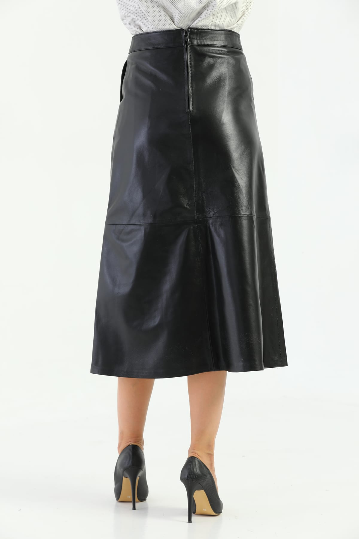 Kadin Evaze Uzun Deri Etek Siyah - Image 3