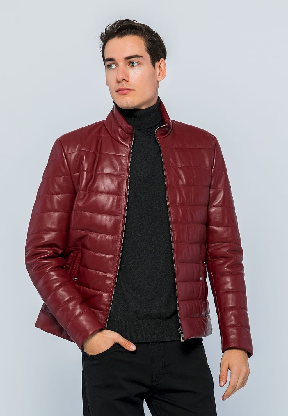 Erkek Sisme Deri Ceket Acik Bordo - Image 1
