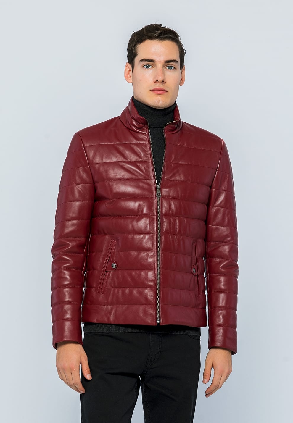 Erkek Sisme Deri Ceket Acik Bordo - Image 2