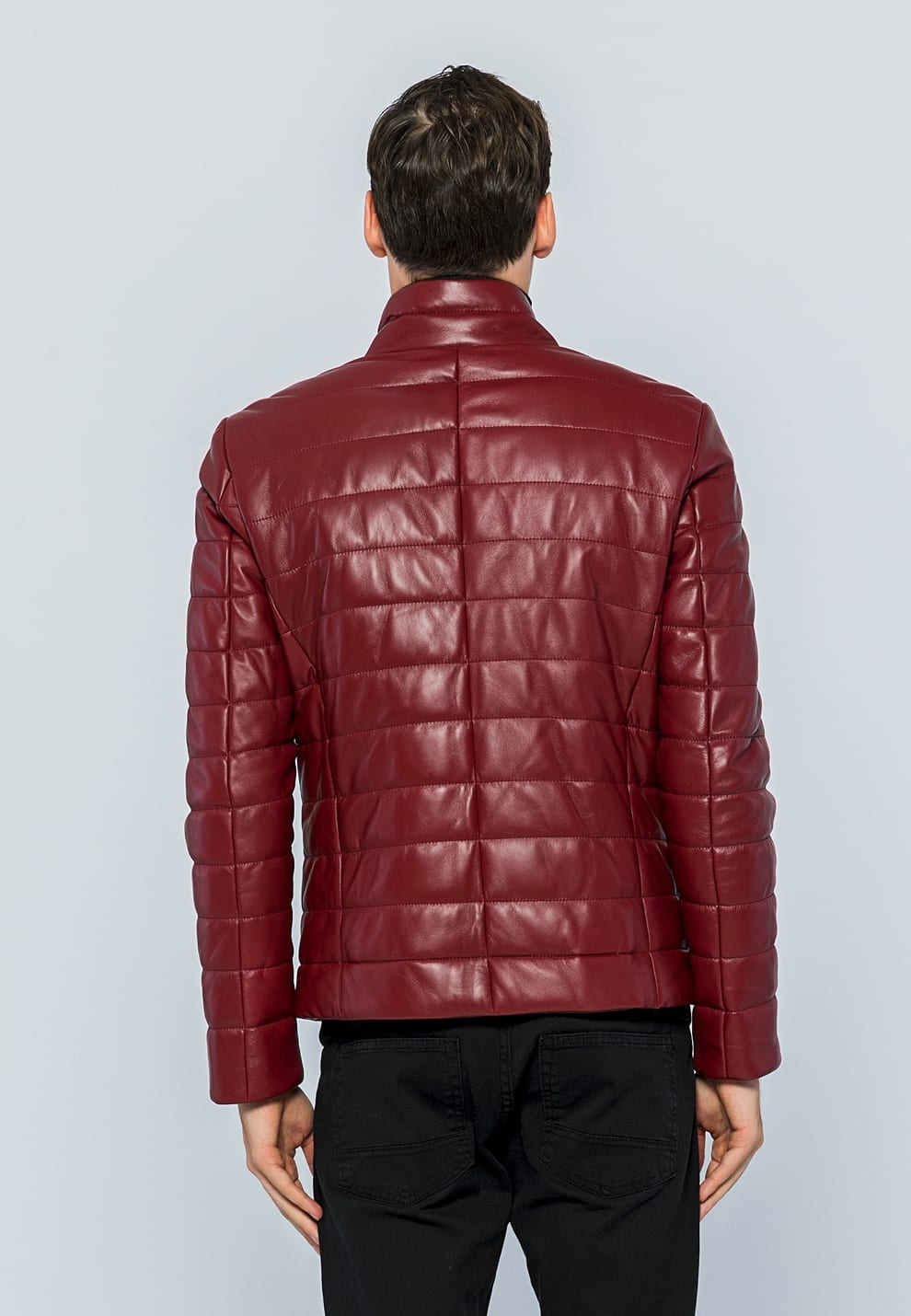 Erkek Sisme Deri Ceket Acik Bordo - Image 5
