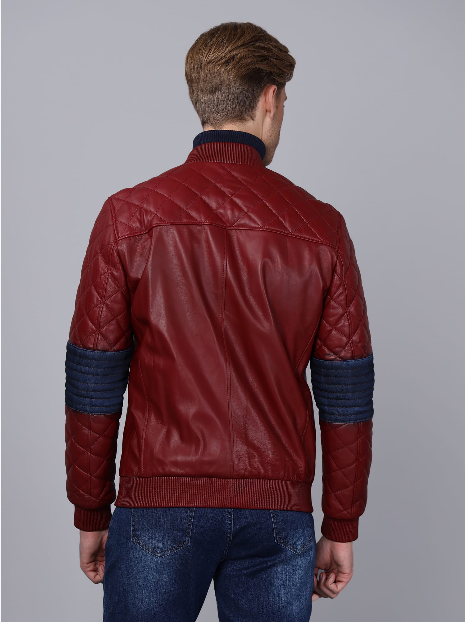 Erkek Bomber Deri Ceket Bordo - Image 6