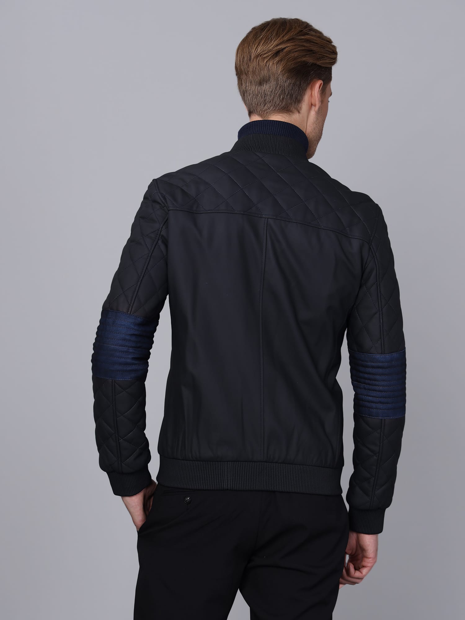 Erkek Bomber Deri Ceket Lacivert - Image 6