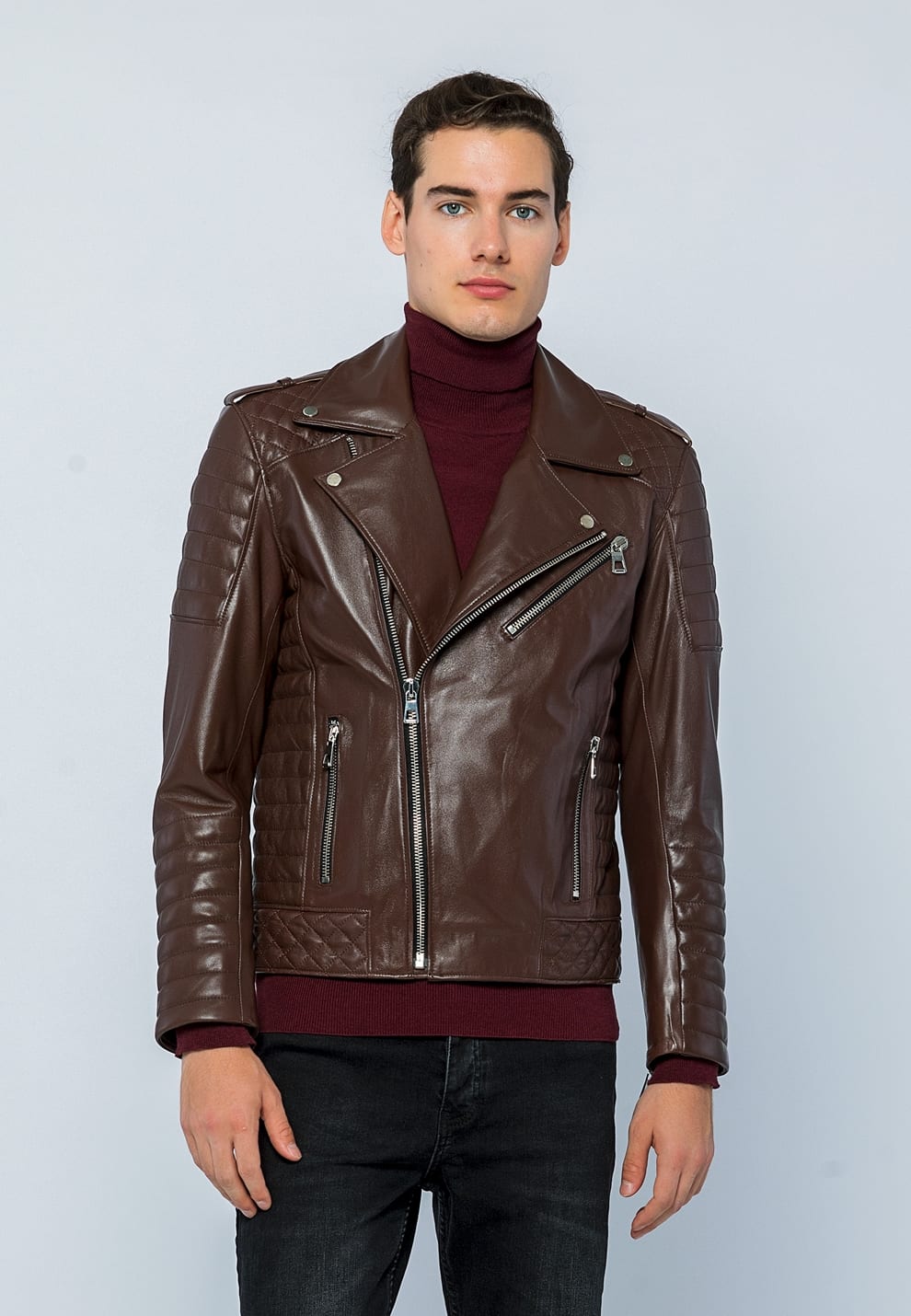 Erkek Biker Deri Ceket  Cay - Image 2