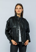 Kadin Oversize Deri Ceket Siyah - Image 1