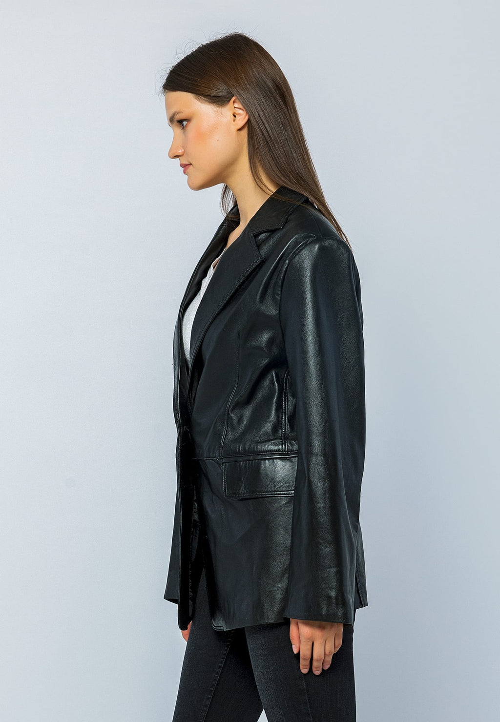 Kadin Oversize Blazer Deri Ceket Siyah - Image 3