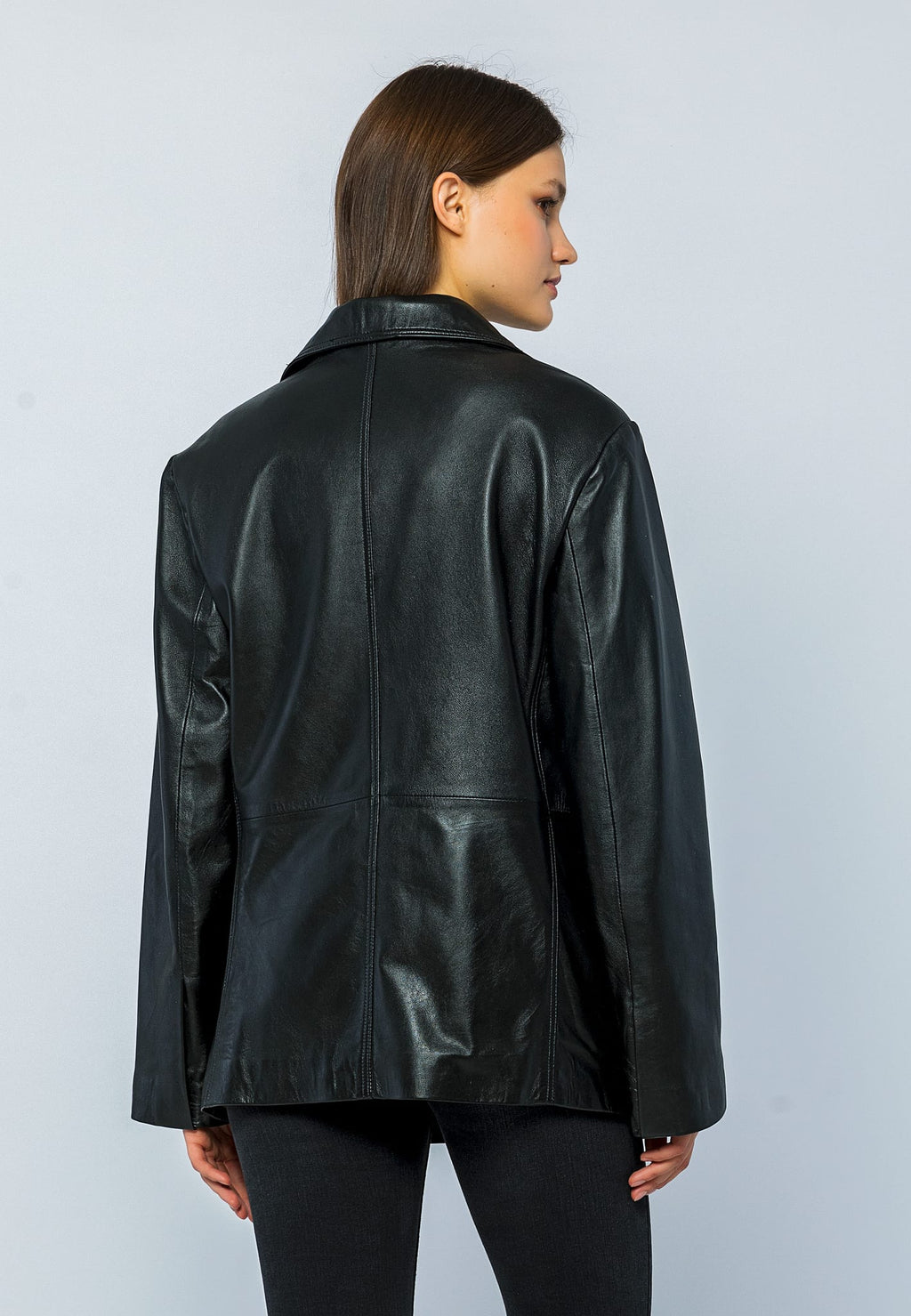 Kadin Oversize Blazer Deri Ceket Siyah - Image 5