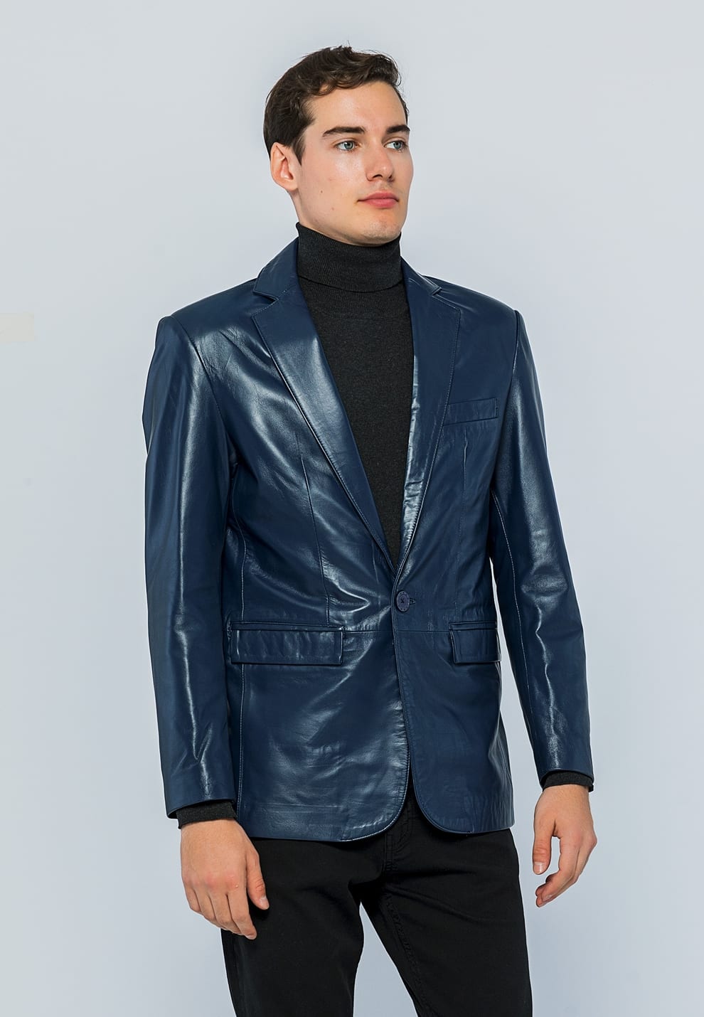 Erkek Blazer Deri Ceket  Koyu Mavi - Image 2