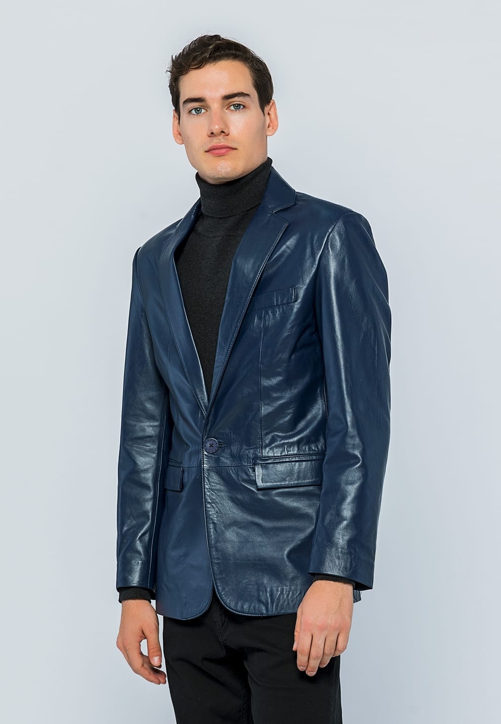 Erkek Blazer Deri Ceket  Koyu Mavi - Image 3