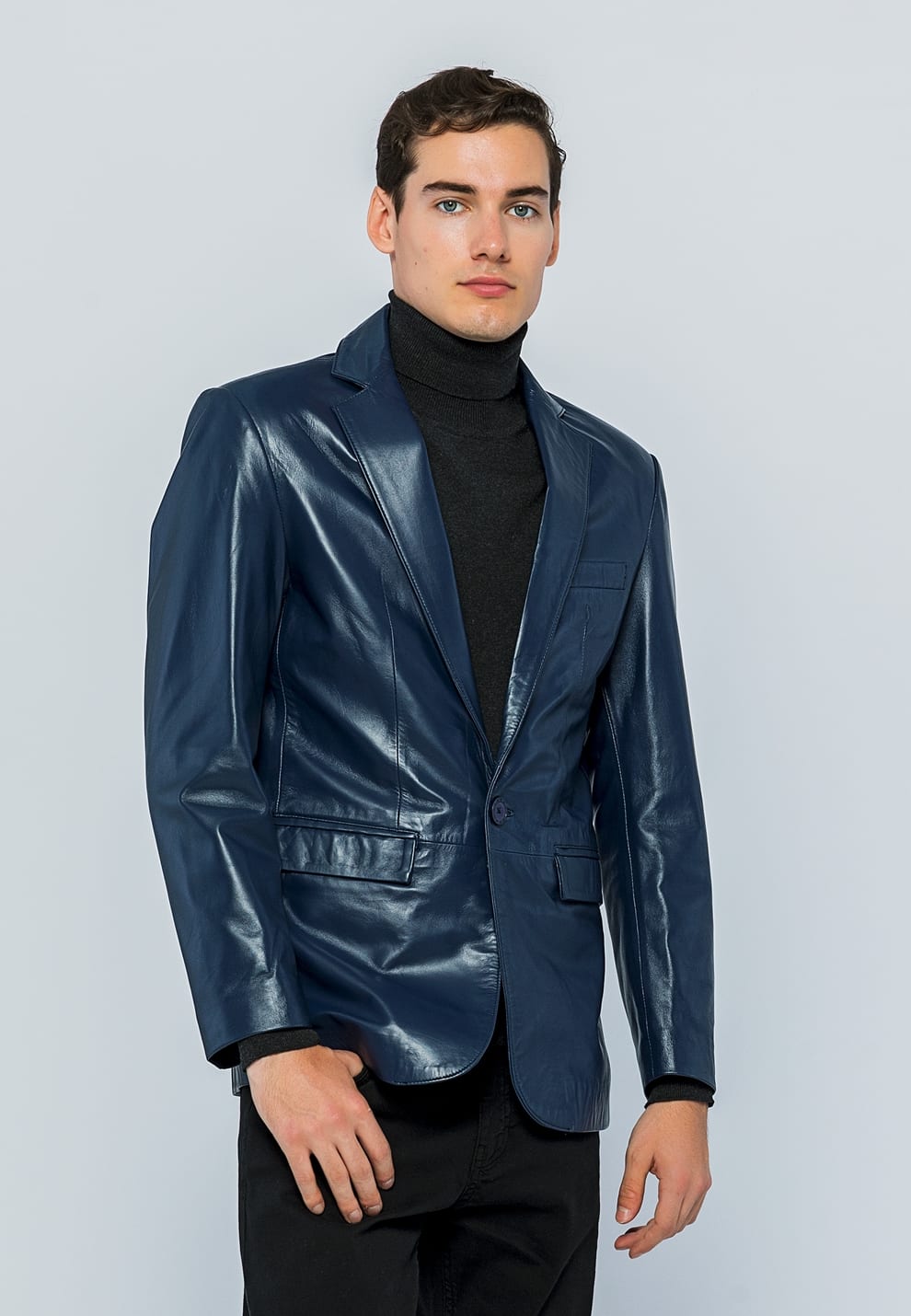 Erkek Blazer Deri Ceket  Koyu Mavi - Image 4