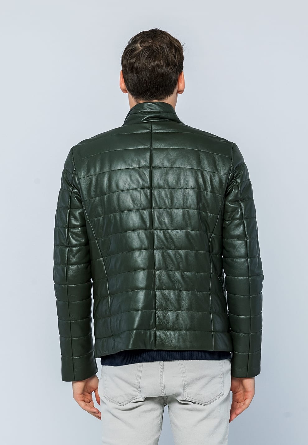 Erkek Sisme Deri Ceket Koyu Yesil - Image 6