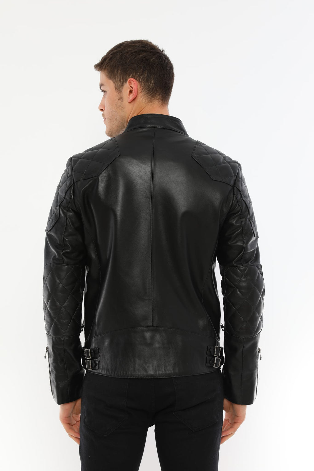 Erkek Biker Deri Ceket Siyah - Image 6
