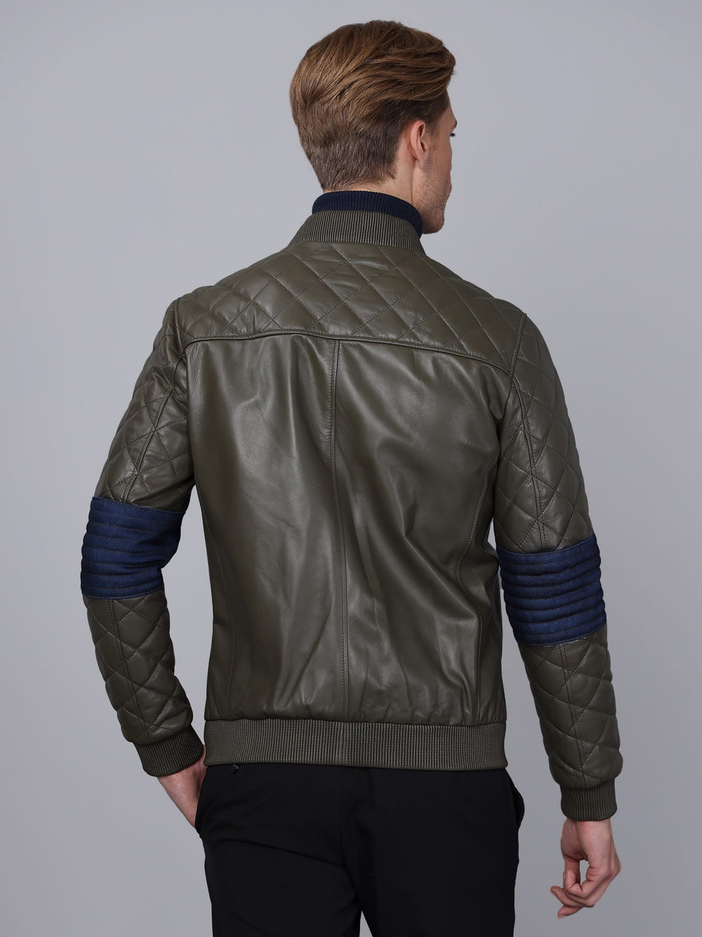 Erkek Bomber Deri Ceket Kaki - Image 6