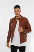 Erkek Biker Deri Ceket Kestane - Image 1