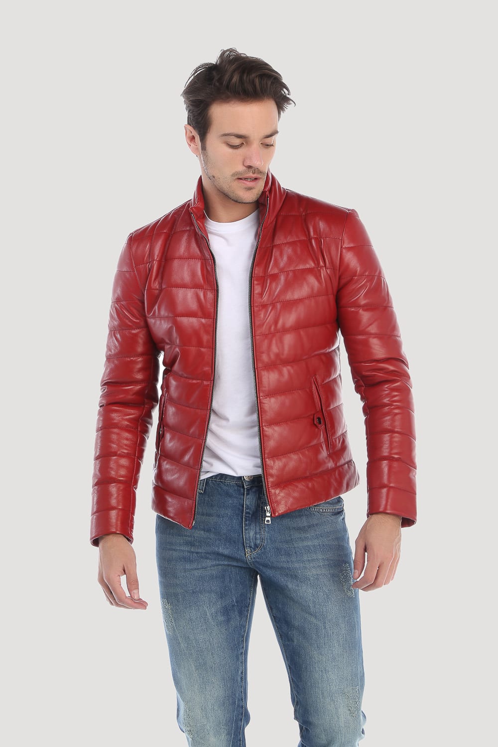 Erkek Sisme Deri Ceket Kirmizi - Image 1