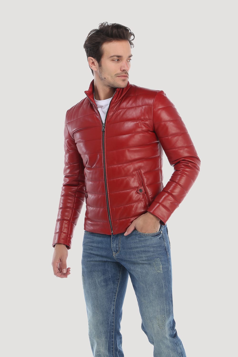 Erkek Sisme Deri Ceket Kirmizi - Image 2