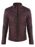 Erkek Quilt Desenli Hakiki Deri Ceket Bordo - Image 1