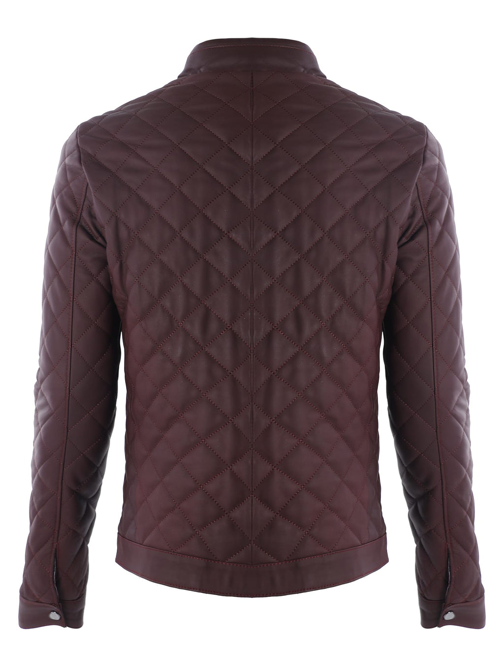 Erkek Quilt Desenli Hakiki Deri Ceket Bordo - Image 2