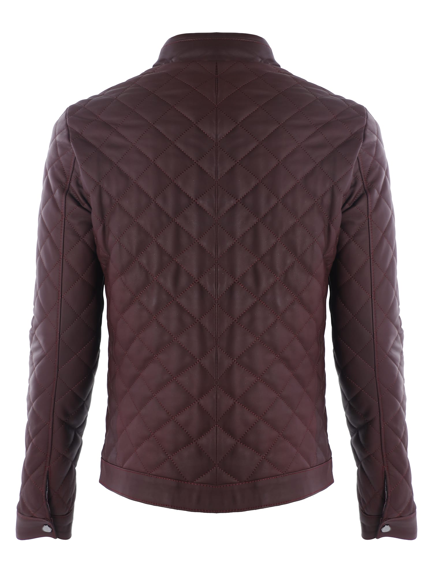 Erkek Quilt Desenli Hakiki Deri Ceket Bordo - Image 2