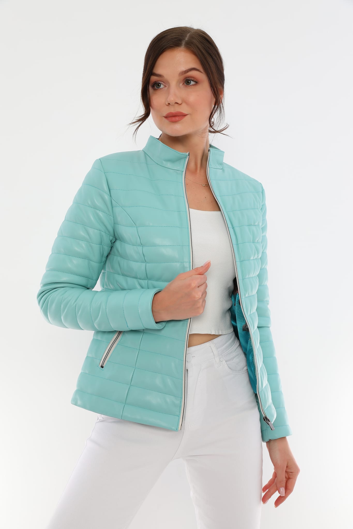 Kadin Sisme Deri Ceket Nane Yesili - Image 1