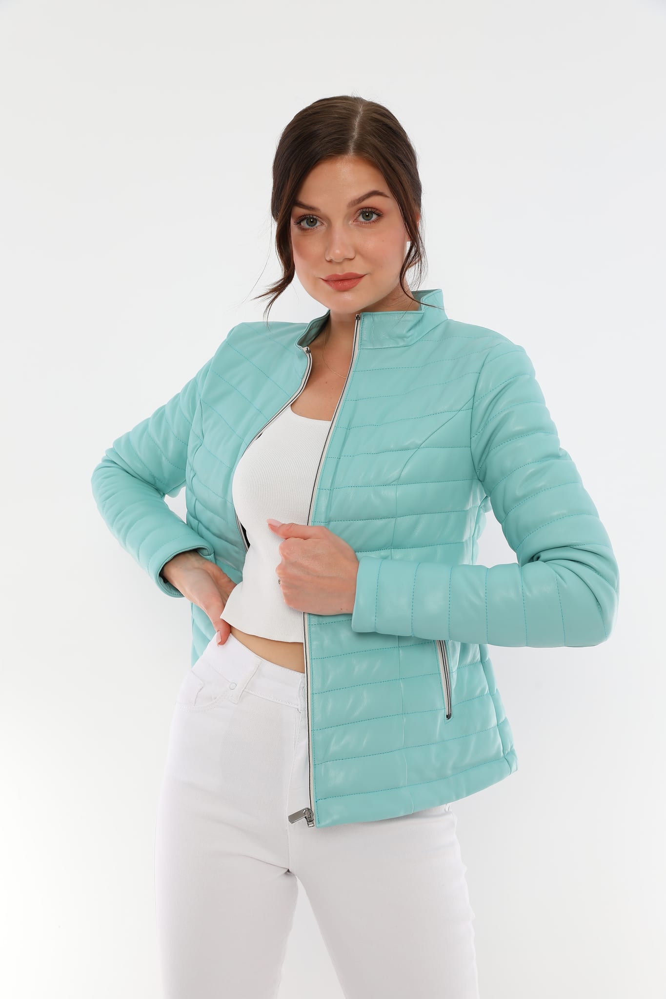 Kadin Sisme Deri Ceket Nane Yesili - Image 2