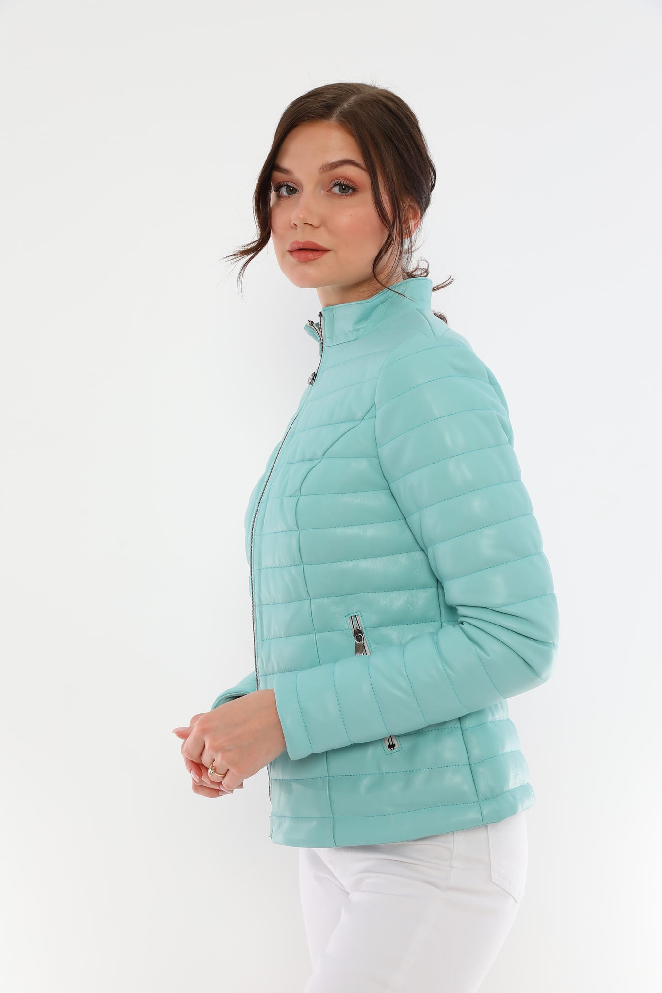 Kadin Sisme Deri Ceket Nane Yesili - Image 4