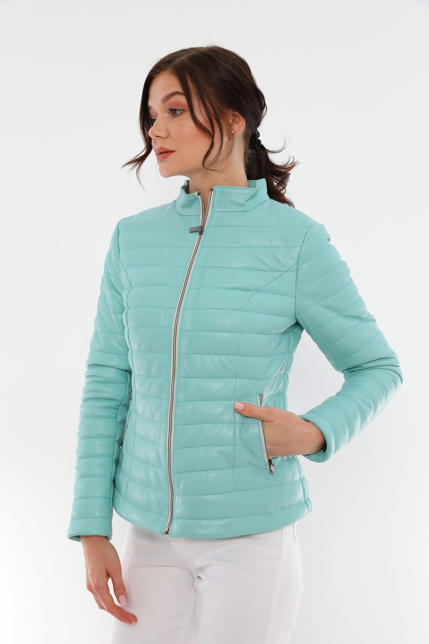 Kadin Sisme Deri Ceket Nane Yesili - Image 5