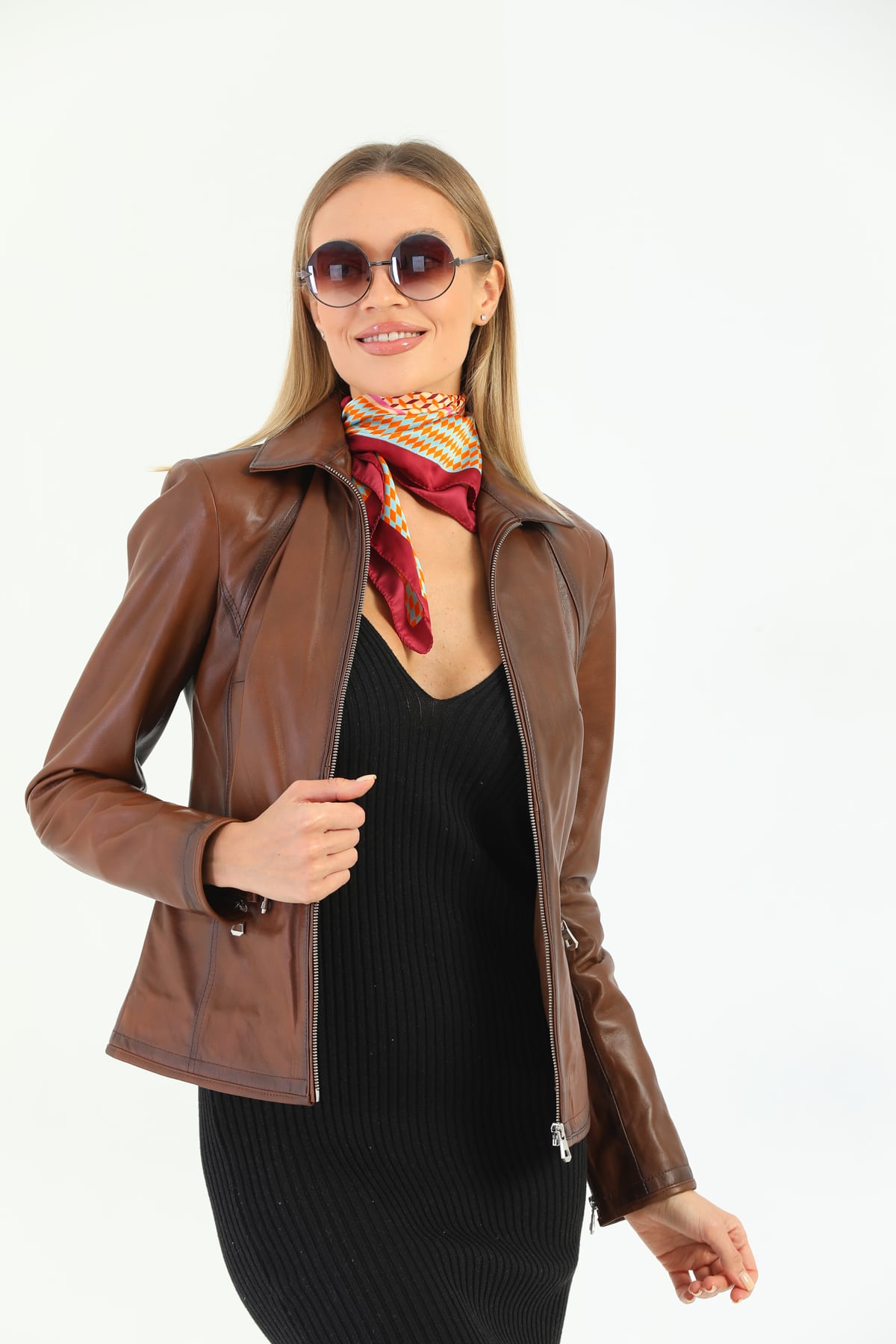 Kadin Deri Ceket  Kestane - Image 2