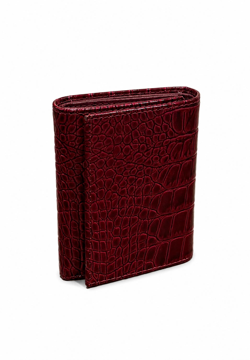 Hakiki Deri Kroko Desenli Bordo Mini Cüzdan