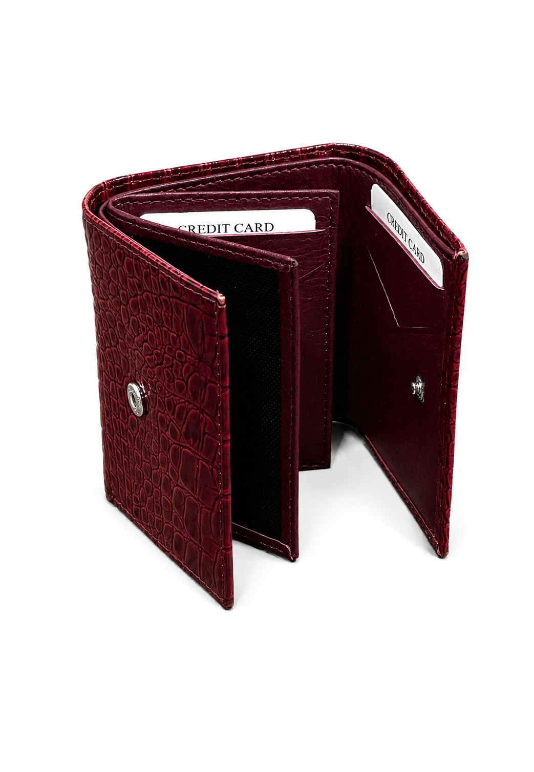 Hakiki Deri Kroko Desenli Bordo Mini Cüzdan