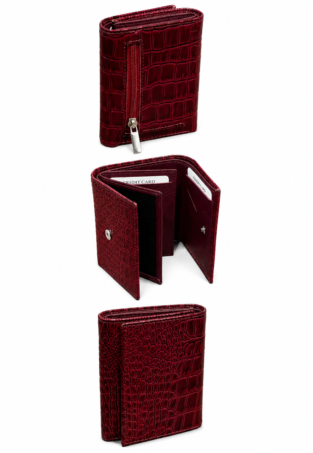 Hakiki Deri Kroko Desenli Bordo Mini Cüzdan