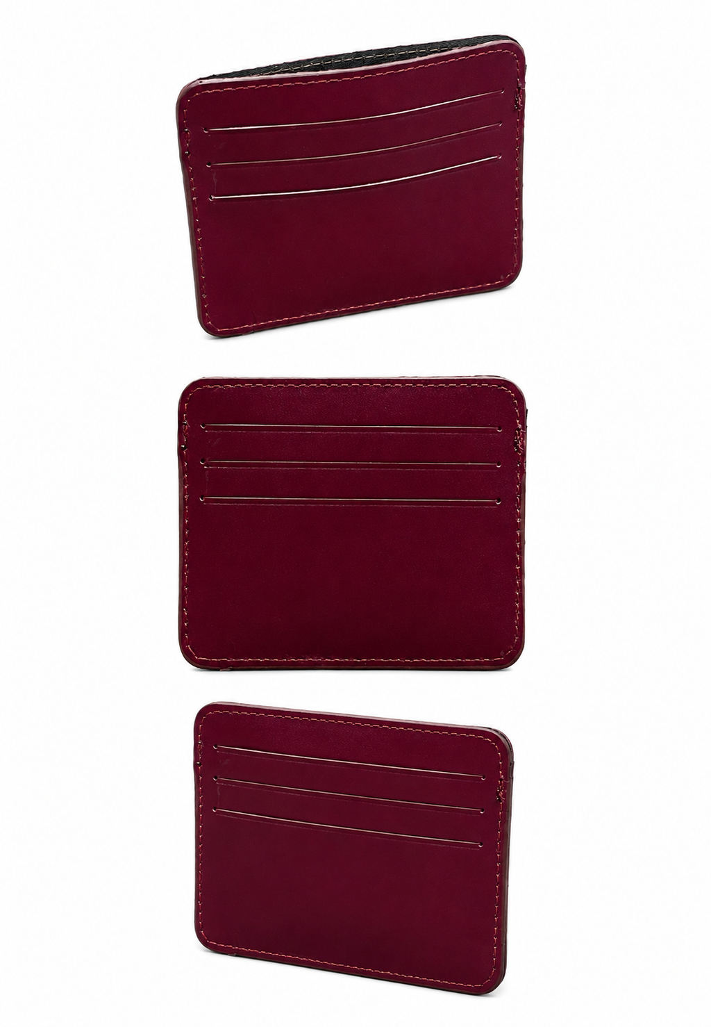 Unisex Bordo Hakiki Dana Derisi Kartlık İnce Minimalist Deri Cüzdan