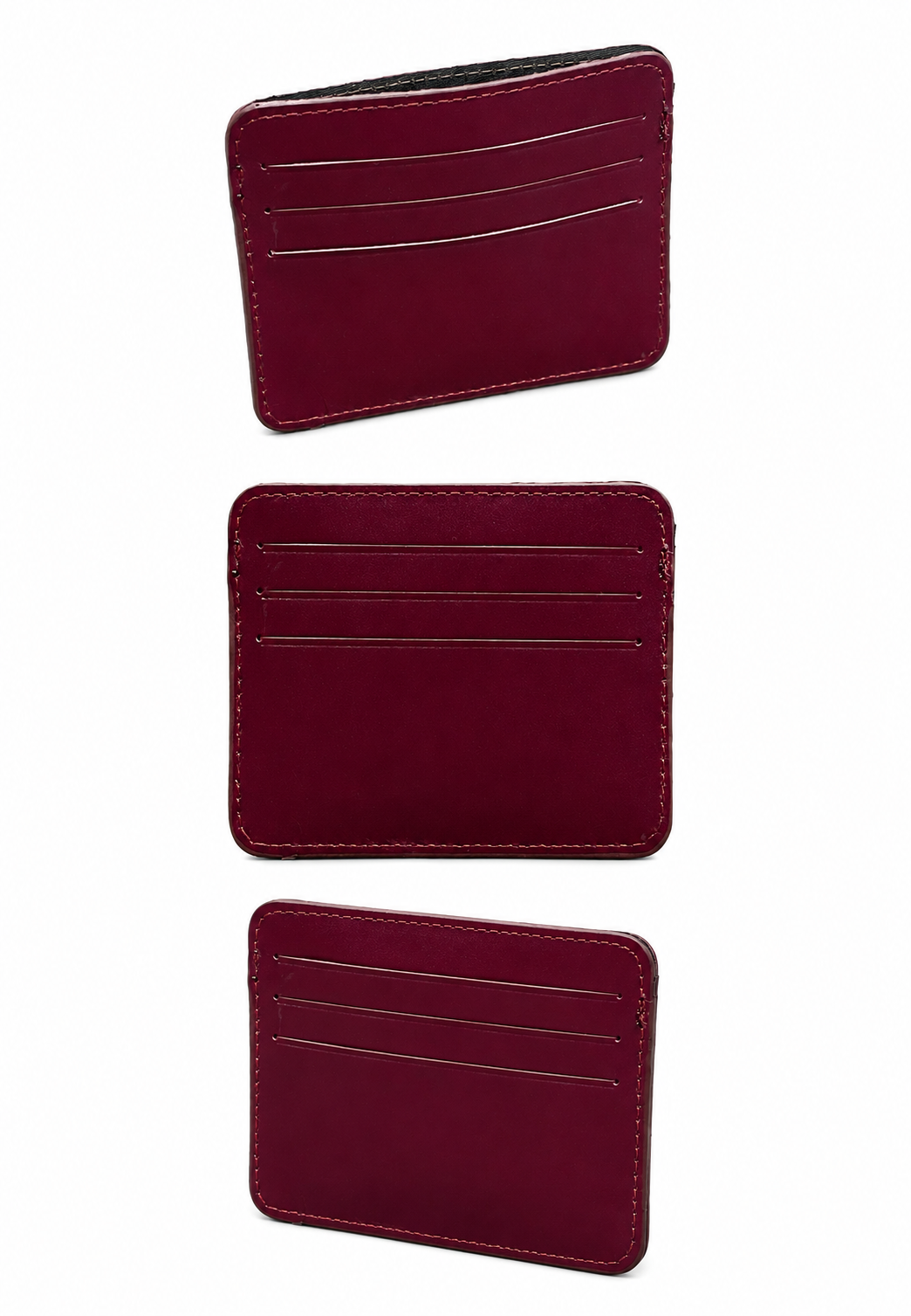 Unisex Bordo Hakiki Dana Derisi Kartlık İnce Minimalist Deri Cüzdan
