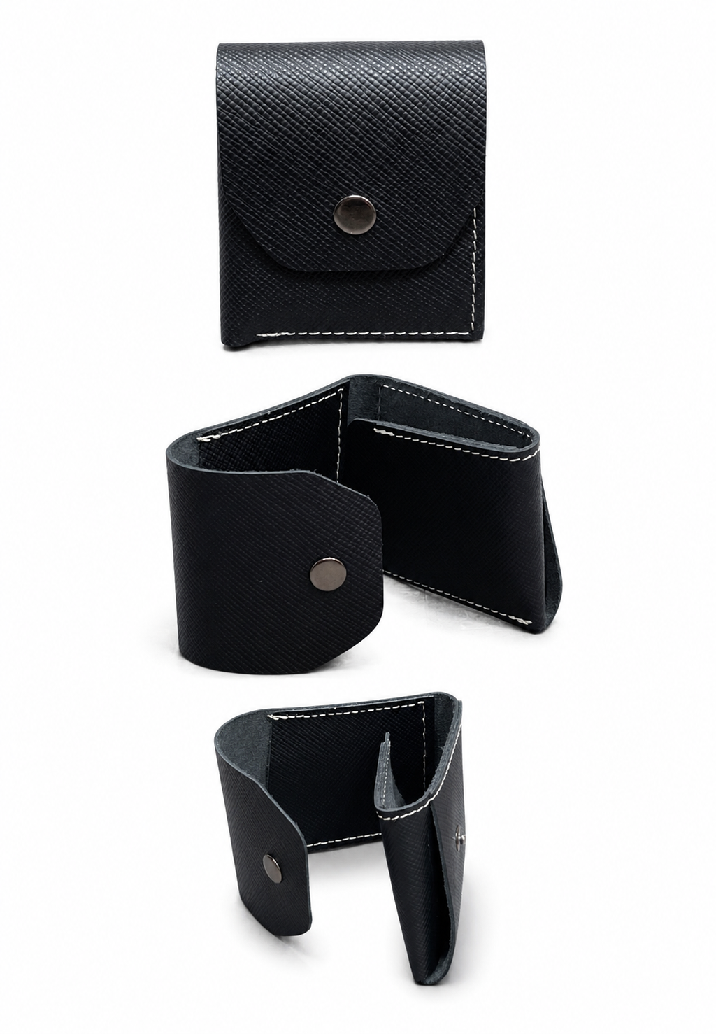 Siyah Hakiki Deri Unisex Mini Cüzdan Çıtçıtlı Kartlık