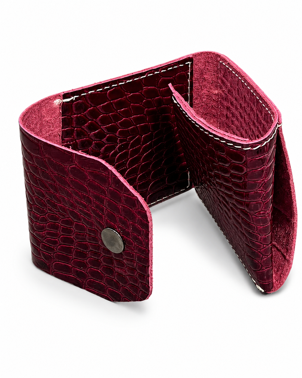 Bordo Hakiki Deri Unisex Mini Cüzdan Çıtçıtlı Kartlık