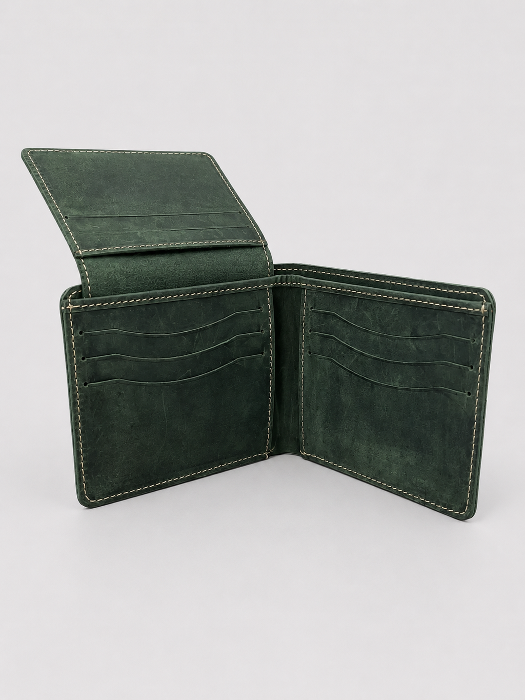 Hakiki Dana Derisi Vintage Crazy Horse Deri Kartlıklı Yatay Cüzdan - Haki