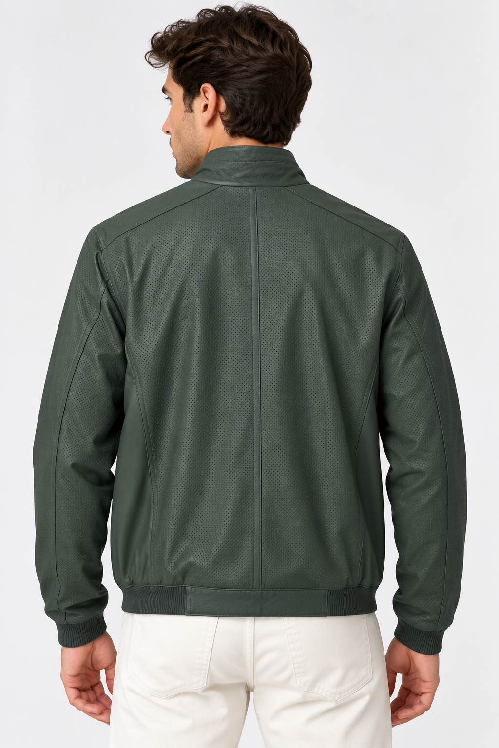 Basics&More Erkek Çift Taraflı Deri Ceket Haki & Yeşil Reversible Fermuarlı Mont