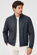 Basics&More Erkek Çift Taraflı Deri Ceket Lacivert & Yeşil Reversible Fermuarlı Mont