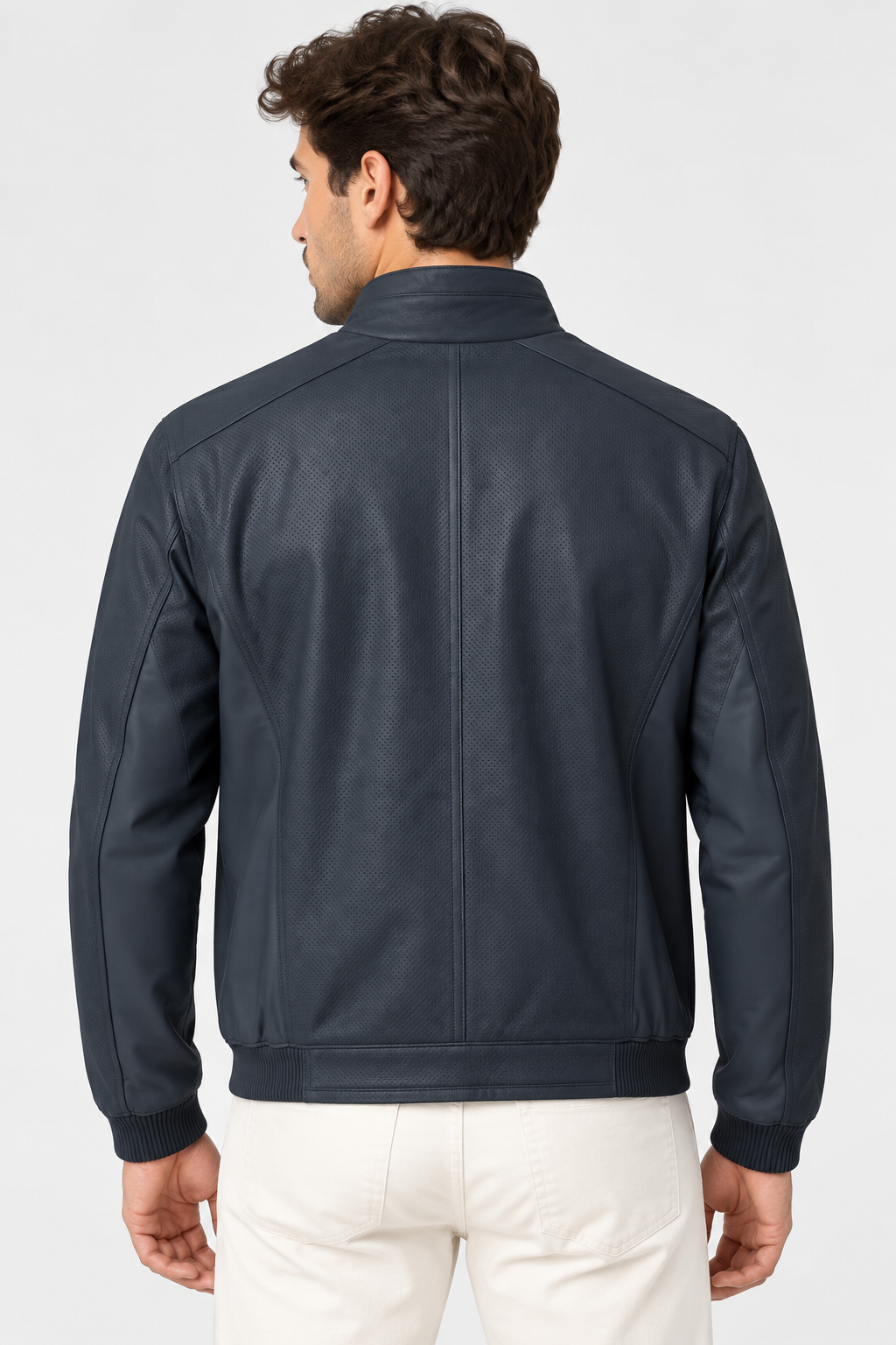 Basics&More Erkek Çift Taraflı Deri Ceket Lacivert & Yeşil Reversible Fermuarlı Mont